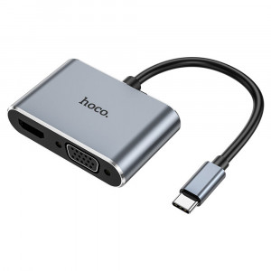 Hoco - OTG Adapter Eco (HB30) - Type-C to HDMI, VGA, USB3.0, Type-C 4K@30Hz, 100W, 5Gbps - Metal Gray - Img 3