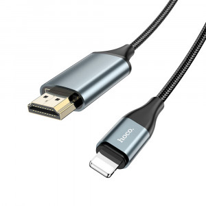 Hoco - Video Cable Adapter (UA15) - Lightning to HDMI, for iOS8.0+, 3.3V, 500mA, 1080p HD, 2m - Metal Gray - Img 1