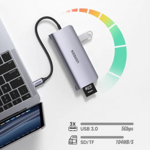 Hub 3xUSB, tip C PD100W, VGA, HDMI, RJ45, SD, TF - Ugreen (40873) - Gray - Img 4