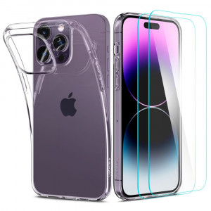 Husa telefon iPhone 14 Pro Max + 2x Folie - Spigen Crystal Pack 360 - Crystal Clear