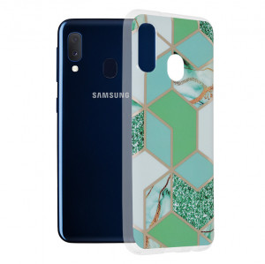 Husa telefon Samsung Galaxy A20e - Techsuit Marble Series - Green Hex - Img 1