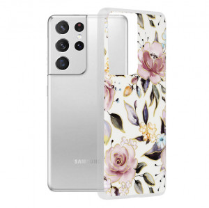 Husa telefon Samsung Galaxy S21 Ultra 5G - Techsuit Marble Series - Chloe White - Img 1
