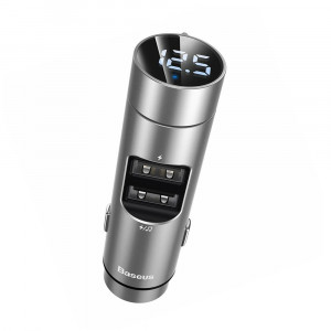 Incarcator Auto cu Modulator FM, 2xUSB 3.1A - Baseus Energy Column (CCNLZ-0S) - Silver - Img 1