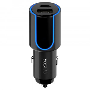 Incarcator Auto USB QC3.0 18W, Type-C PD 18W, 3A - Yesido (Y32) - Black - Img 1