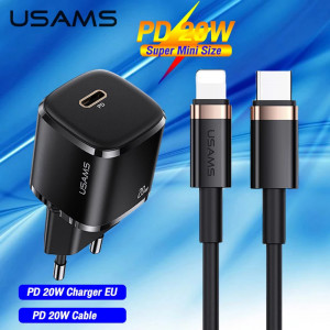 Incarcator Priza 1xUSB-C PD 20W + Cablu Lightning 1.2m - USAMS (XFKXLOGTL01) - Black - Img 3