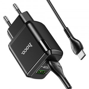 Incarcator Priza 2xUSB-A, 18W, 3A + Cablu Type-C 1m - Hoco Charmer (N6) - Black - Img 3