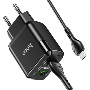 Incarcator Priza 2xUSB-A, Q.C 3.0, 18W, 3.0A + Cablu Micro-USB 1m - Hoco (N6 Charmer) - Black - Img 4