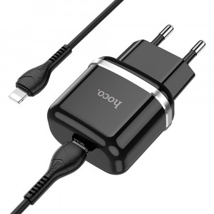 Incarcator Priza Type-C, QC 3.0, 20W, 3A + Cablu Lightning 1m - Hoco Victorious (N24) - Black - Img 4