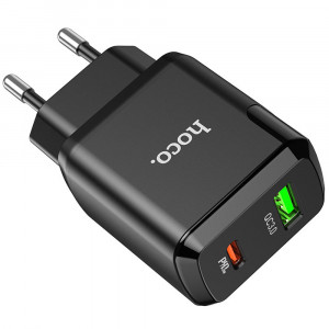 Incarcator Priza USB-A, Type-C, Q.C 3.0, PD 20W, 3A + Cablu Type-C - Hoco Favor (N5) - Black - Img 3