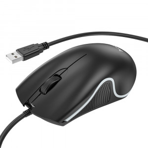 Mouse cu Fir USB, Lumini RGB, 1.4m, 1000 DPI - Hoco (GM19) - Black - Img 3