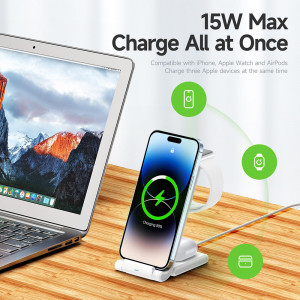 Statie Incarcare 15W pentu Telefon, Casti, Apple Watch - Duzzona (W10-A) - White - Img 3