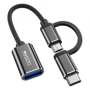 Adaptor Type-C, Micro USB la USB 3.0, OTG, 5Gbps - Yesido (GS02) - Black - Img 1