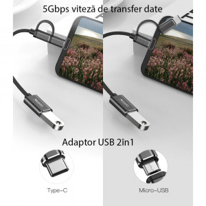 Adaptor Type-C, Micro USB la USB 3.0, OTG, 5Gbps - Yesido (GS02) - Black - Img 2