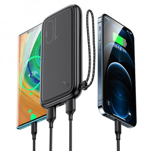 Baterie Externa 10000mAh, 2xUSB, USB-C, Micro-USB - USAMS Lanyard (US-CD150) - Black - Img 2