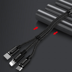 Cablu de Date 3in1 USB la Lightning, Type-C, Micro USB 60W, 3A, 1.2m - Yesido (CA-60) - Black - Img 2