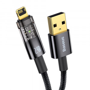 Cablu de Date USB la Lightning 2.4A, 2m - Baseus Explorer Auto Power-Off (CATS000501) - Black - Img 2