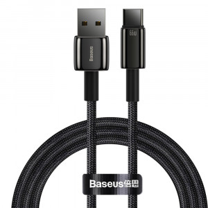 Cablu de Date USB la Type-C 66w, 1m - Baseus Tugsten Gold (CATWJ-B01) - Black - Img 1
