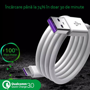 Cablu de Date USB la Type-C Fast Charge 5A, 480Mbps, 1m - Huawei AP71 (HL-1289) - White (Bulk Packing) - Img 4
