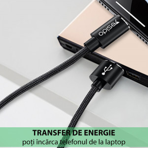 Cablu de Date USB Type-C, 2.4A, 1.2m - Yesido (CA57) - Black - Img 4