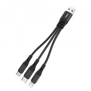 Cablu de Incarcare 3in1 USB-A la Lightning, Type-C, Micro-USB 12W, 2.4A, 0.25m - Hoco Harbor (X47) - Black - Img 2