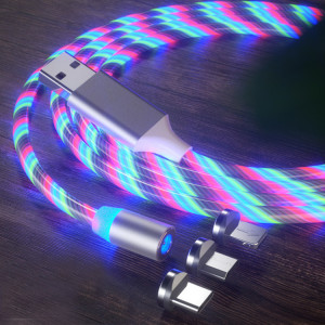Cablu de Incarcare Magnetic USB la Type-C, Micro-USB, Lightning 1m - Techsuit LED Flowing - White - Img 1