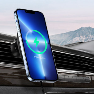 Duzzona - Car Holder with Wireless Charging (V1) - Magnetic Grip for iPhone, Fast Charge 15W - Black - Img 4