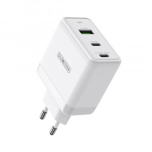 Duzzona - Wall Charger 3in1 (T1) - USB, 2x Type-C, GaN Fast Charging 65W - White - Img 1