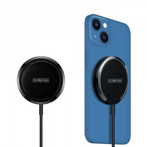 Duzzona - Wireless Charger (W1) - with Magnetic Attach on iPhone and Desk Stand, 15W - Black - Img 2