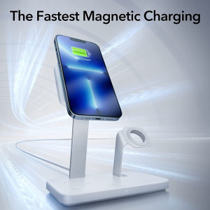 ESR - Wireless Charging Station 3in1 HaloLock - with CryoBoost, for iPhone, AirPods and Apple Watch - Arctic White - Img 4