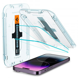 Folie protectie telefon iPhone 14 Pro Max (set 2) - Spigen Glas.TR EZ FIT - Clear - Img 1