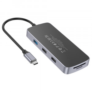 Hoco - Docking Station Easy 10in1 (HB33) - Type-C to USB3.0, 2xUSB2.0, HDMI, RJ45, SD/TF Card, Type-C, VGA, Aux - Metal Gray - Img 4