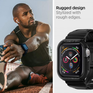 Husa pentru Apple Watch 4 / 5 / 6 / 7 / 8 / SE (44mm / 45mm) + Curea - Spigen Rugged Armor Pro - Black - Img 3