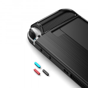 Husa pentru Nintendo Switch OLED - Techsuit Carbon Silicone - Black - Img 4