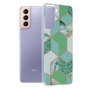 Husa telefon Samsung Galaxy S21 Plus 5G - Techsuit Marble Series - Green Hex - Img 1