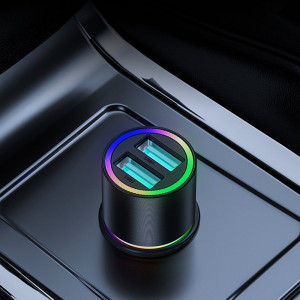 Incarcator auto 2x USB 24W, 4.8A cu lumini RGB - JoyRoom (JR-CL10) - Black - Img 2