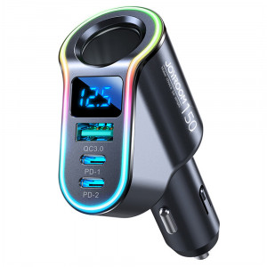 Incarcator Auto USB, 2x Type-C, Bricheta, Lumini LED, 150W - JoyRoom (JR-CL21) - Black - Img 3