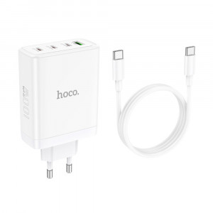 Incarcator pentru Priza USB, 3x Type-C, Fast Charging, 100W + Cablu Type-C - Hoco Leader (N31) - White - Img 2
