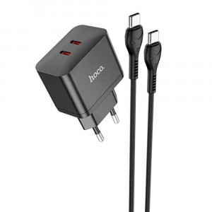 Incarcator Priza 2x Type-C, 35W + Cablu Type-C la Type-C - Hoco Triumph (N29) - Black - Img 2