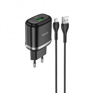 Incarcator Priza USB-A, 18W, 3A + Cablu Micro-USB 1m - Hoco Special (N3) - Black - Img 2