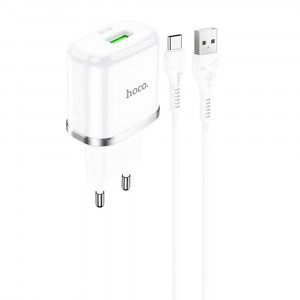 Incarcator priza USB-A, 18W, 3A + Cablu Type-C 1m - Hoco Special (N3) - White - Img 2