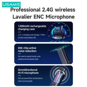 Lavaliera Wireless cu Noise Reduction - USAMS ENC (US-ZB247) - Black - Img 4