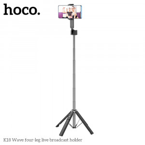 Selfie Stick Wireless Bluetooth 4.0 cu Telecomana si Trepied - Hoco (K18) - Black - Img 2