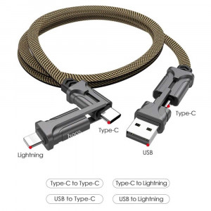 Cablu de Date 4in1 USB-A, Type-C la Lightning, Type-C PD 60W, 1.2m - Hoco Magic Cube (S22) - Black / Brown - Img 4
