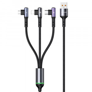 Cablu de Date USB la Type-C, Lightning, Micro-USB 66W - USAMS U80 (US-SJ561) - Black - Img 1