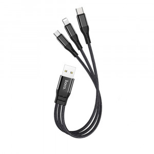 Cablu de Incarcare 3in1 USB-A la Lightning, Type-C, Micro-USB 12W, 2.4A, 0.25m - Hoco Harbor (X47) - Black - Img 3
