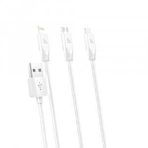 Cablu de Incarcare 3in1 USB-A la Lightning, Type-C, Micro-USB 2.4A, 1m - Hoco (X1) - White - Img 1