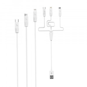 Cablu de Incarcare 3in1 USB-A la Lightning, Type-C, Micro-USB 2.4A, 1m - Hoco (X1) - White - Img 3