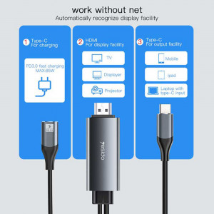 Cablu Video Adaptor Type-C la HDMI, Type-C, 4K 60Hz, 1.8m - Yesido (HM01) - Black - Img 4