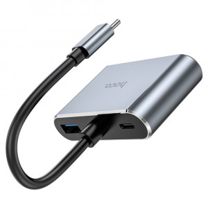 Hoco - OTG Adapter Eco (HB30) - Type-C to HDMI, VGA, USB3.0, Type-C 4K@30Hz, 100W, 5Gbps - Metal Gray - Img 4