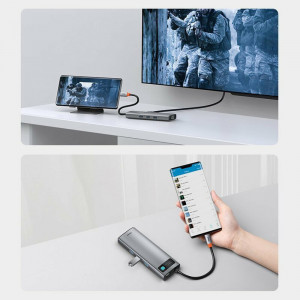 Hub 3xUSB 3.2, 2xType-C, VGA, HDMI, SD/TF Card Reader, RJ45 - Baseus Metal Glam (CAHUB-CU0G) - Grey - Img 3